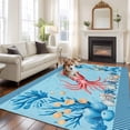 thumbnail image 3 of Summer Coastal Washable Living Room Rugs 5'x7', Ocean Red Squid Blue Starfish Nautical Coral Low Pile Throw Large Area Rugs Non-Slip Sturdy Edge Binding Carpet for Dining Room Bedside Kitchen, 3 of 9