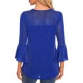 thumbnail image 4 of Ltctricy Women's Sequin Tops 3/4 Length Bell Sleeve Crew Neck Pleated Front Sparkly Glitter Mesh Tunic Tops Dressy Casual Blouses(Blue,Large), 4 of 5