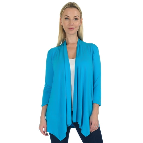 Simply Ravishing Women's Basic Assymetrical 3/4 Sleeve Open Drape Cardigan, Small, Baby Blue