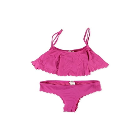 Roxy Womens Crop Scalloped Cheeky 2 Piece Bikini, Pink, Medium