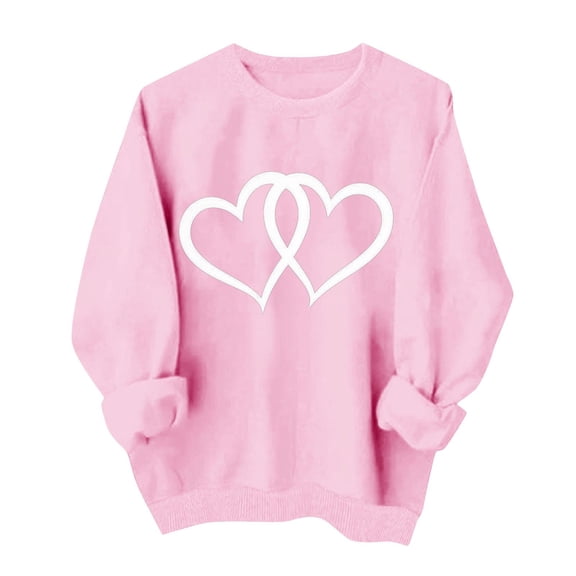 Valentine's Day Sweatshirt for Women Pink Oversized Heart Graphic Comfy Soft Fleece Top Gift for Her,Size M