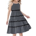 thumbnail image 2 of Nmnitkp Girls Dress Boho Kids Summer Sleeveless Sundress Patchwork Spaghetti Strap Dresses Dark Gray,9 Years, 2 of 7