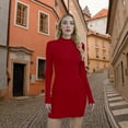 thumbnail image 6 of VICHVVY Women's Long Sleeve Dress Mock Neck Basic Ribbed Slim Fit Bodycon Mini Pencil Dresses Red M, 6 of 7