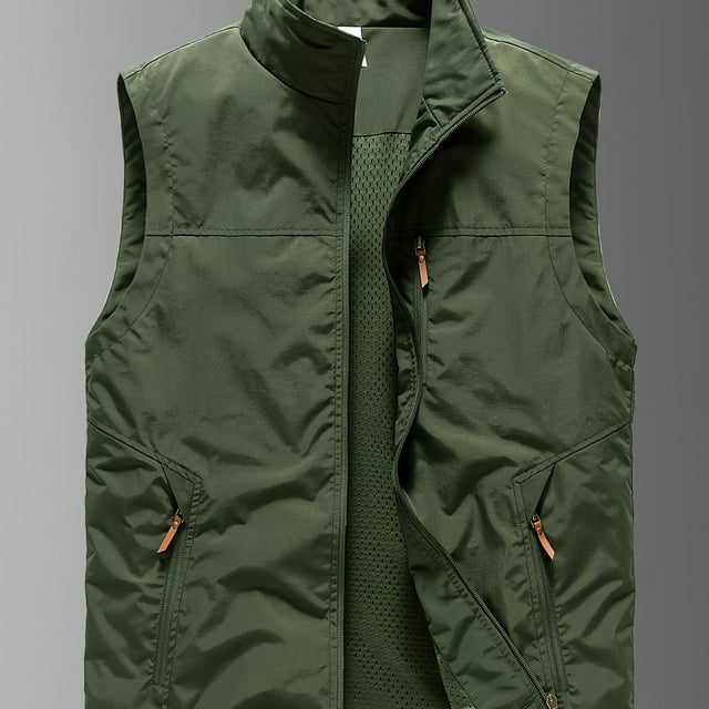 HLONK 1 Pce Gilet Sans Manches de Travail Fonctionnel pour Hommes d'Extérieur avec Fermeture Éclair, Multiples Poches et Bretelles Ajustables - Polyester Respirant pour la Randonnée, la Pêche, la Course, le Golf - Toutes Saisons