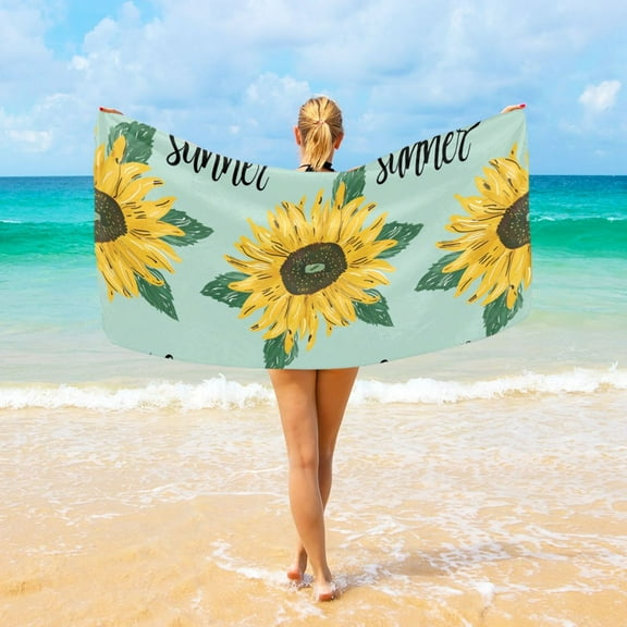 Summer Sunflower Beach Towel Camping Towel Microfiber Oversized 37" x 74" Absorbent for Seaside Camping Swimming Fitness