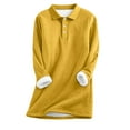 thumbnail image 2 of lcziwo Long Sleeve Tops for Women Warm Fleece Sherpa Lined Pullover Sweatshirt Solid Color Casual Button Collar Polos Shirts, Yellow, S, 2 of 6