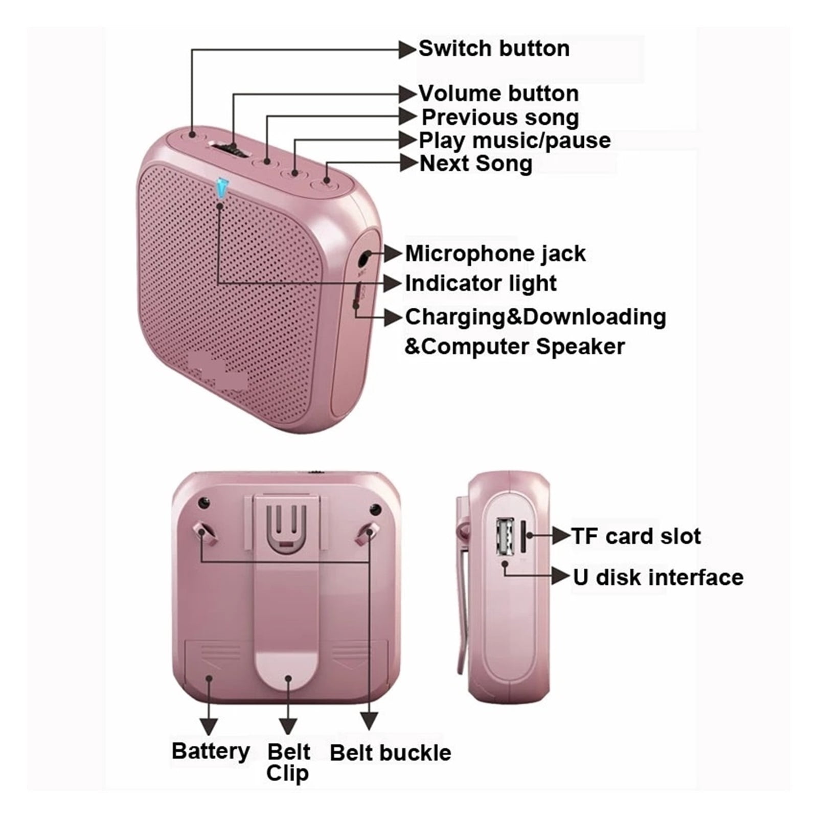 Voice Sound Audio Amplifier Bullhorn Megaphone Loudspeaker For Portable Loud Speaker With Wired Microphone Teacher ,Easy to Operate