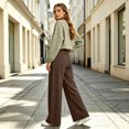thumbnail image 4 of Women's Soft Extra Wide Leg Pants with Pockets Drawstring High Waist Pull-On Casual Sweatpants Baggy Comfy Athletic Joggers Brown XXL, 4 of 7
