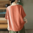 thumbnail image 4 of Qingpeng Women Cotton Linen Tops Causal Summer Short Sleeve Oversized T Shirts V Neck Loose Blouses with Pocket, 4 of 4