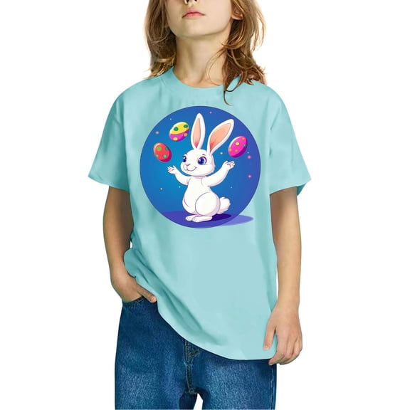 hengsof Kids Girls Easter Themed Short Sleeve T-Shirt , Girls Holiday Printed Casual Crew Neck Top, Comfortable Soft Cotton Shirt, Ages 3-10