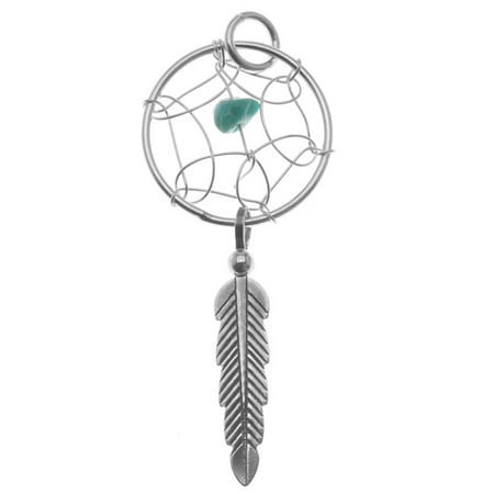 Sterling Silver Charm, Dreamcatcher with Feather Dangle 35mm, 1 Piece, Silver