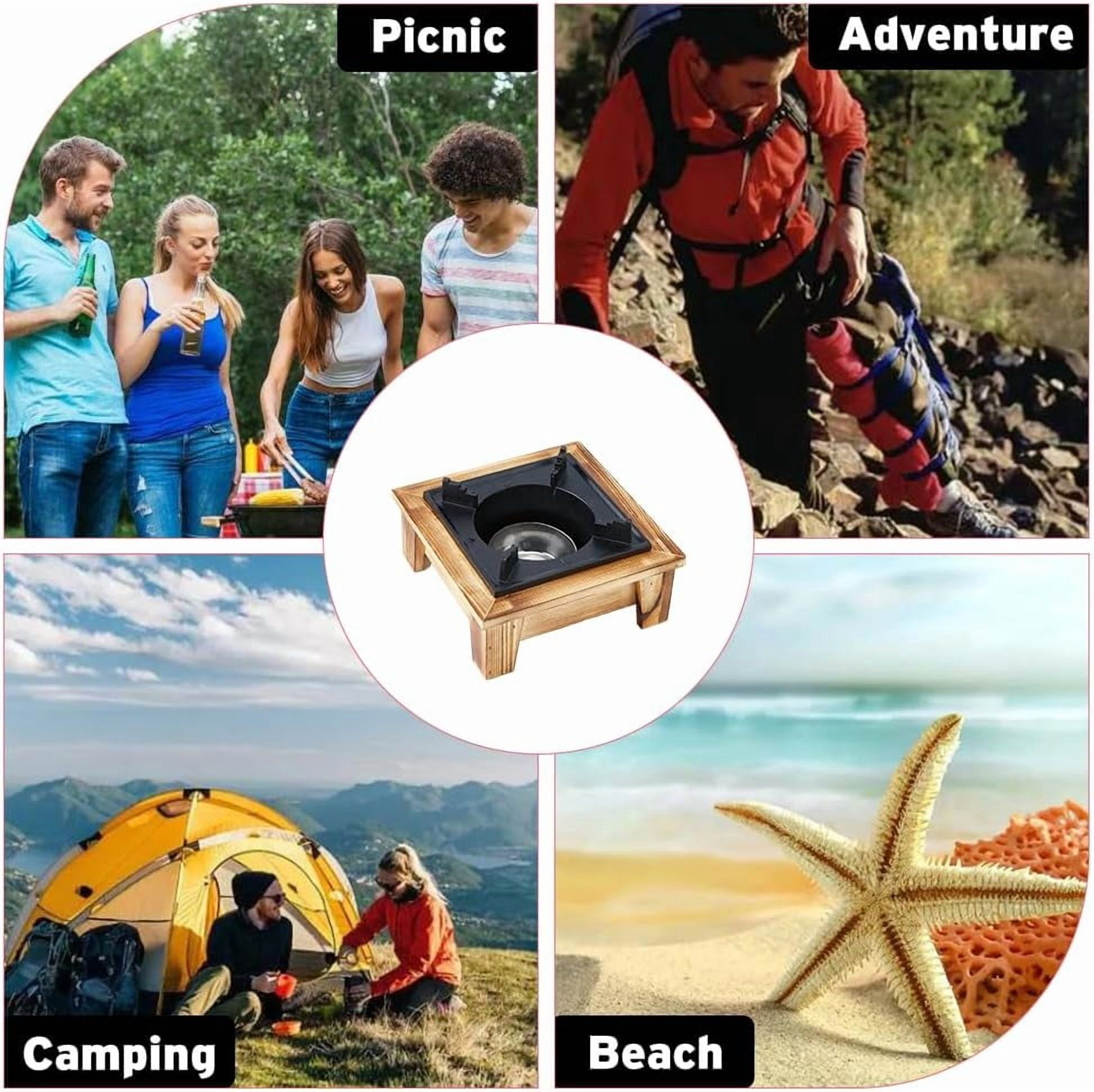 1 pc Barbecue Camp Stove 7.3x7.2inch Portable Alcohol Stove with Wooden Shelf Outdoor Cooking Furnace Family Picnic Stove Suitable for Soup Pot Baking Tray Kettle