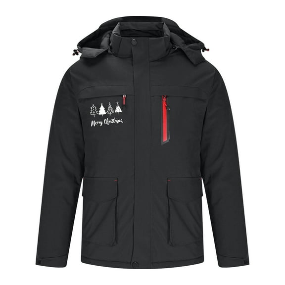 guisaled Men's Heated Jacket 3 Heat Zones Hooded Zipper Fashion Solid Print Down Coats Windproof Water Resistant Heating Outdoor Jackets