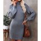 thumbnail image 3 of Mini Vestido Suéter Cuello Alto Manga Larga Moda Elegante Otoño Invierno Vestido Suéter De Punto Para Citas Gris S, 3 of 8