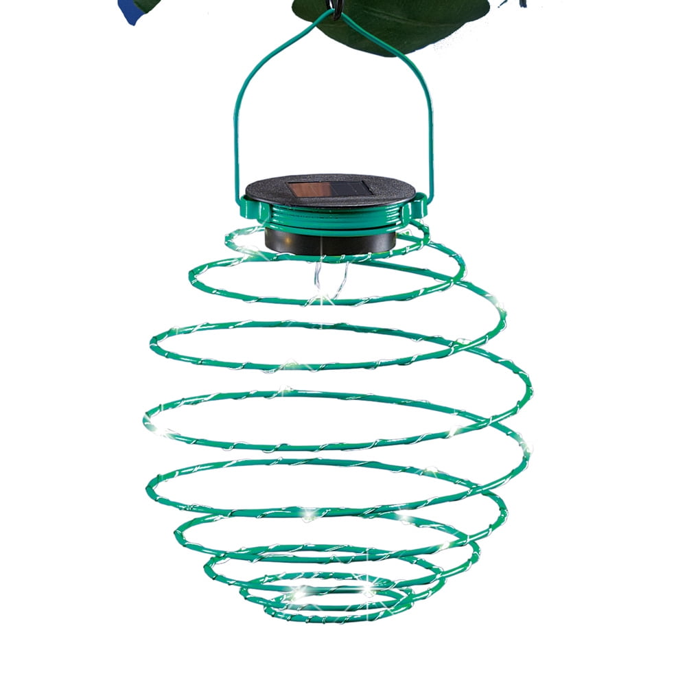 Unique Spiral Coil Spring Solar Powered Hanging Lantern Outdoor Unique Spiral Coil Spring Solar Powered Hanging Lantern Outdoor Decoration With Mini Fairy Lights Green Com
