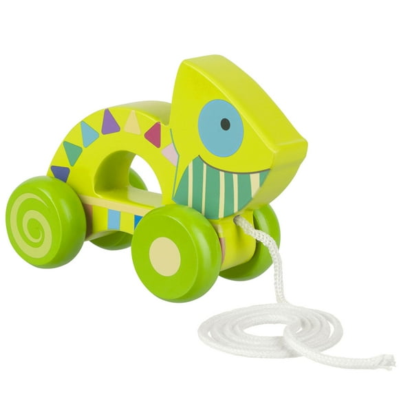 Orange Tree Toys: Pull Along: Camaleón - Juguete de madera, personaje colorido con ruedas, fomenta los primeros pasos, certificado FSC, niños pequeños y niños a partir de 1 año
