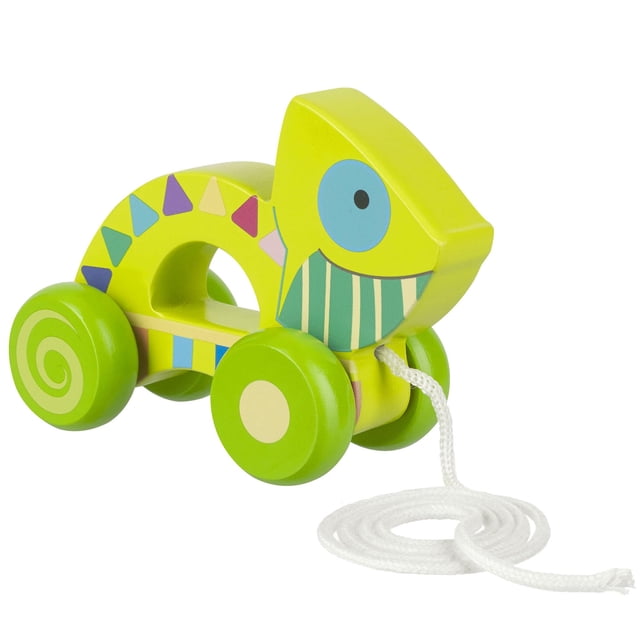 Orange Tree Toys: Pull Along: Camaleón - Juguete de madera, personaje colorido con ruedas, fomenta los primeros pasos, certificado FSC, niños pequeños y niños a partir de 1 año