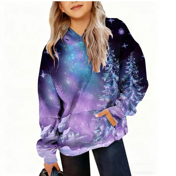 Colorful Boy Girl Kids Girl Boy Warm Fuzzy with Hood Print Hooded Outfits Sweatshirts for Kid Long Sleeve Velour Happy Holiday Christmas Brunch Winter Fall s 2025 Clothing Trendy 9 Years