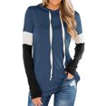 thumbnail image 1 of Women Color Block Long Sleeve Drawstring Hooded Sweatshirt Top, 1 of 7