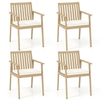 Gymax 4 PCS Patio Dining Chairs w/ Removable Padded Cushion Armrests & Teak Oil Finish