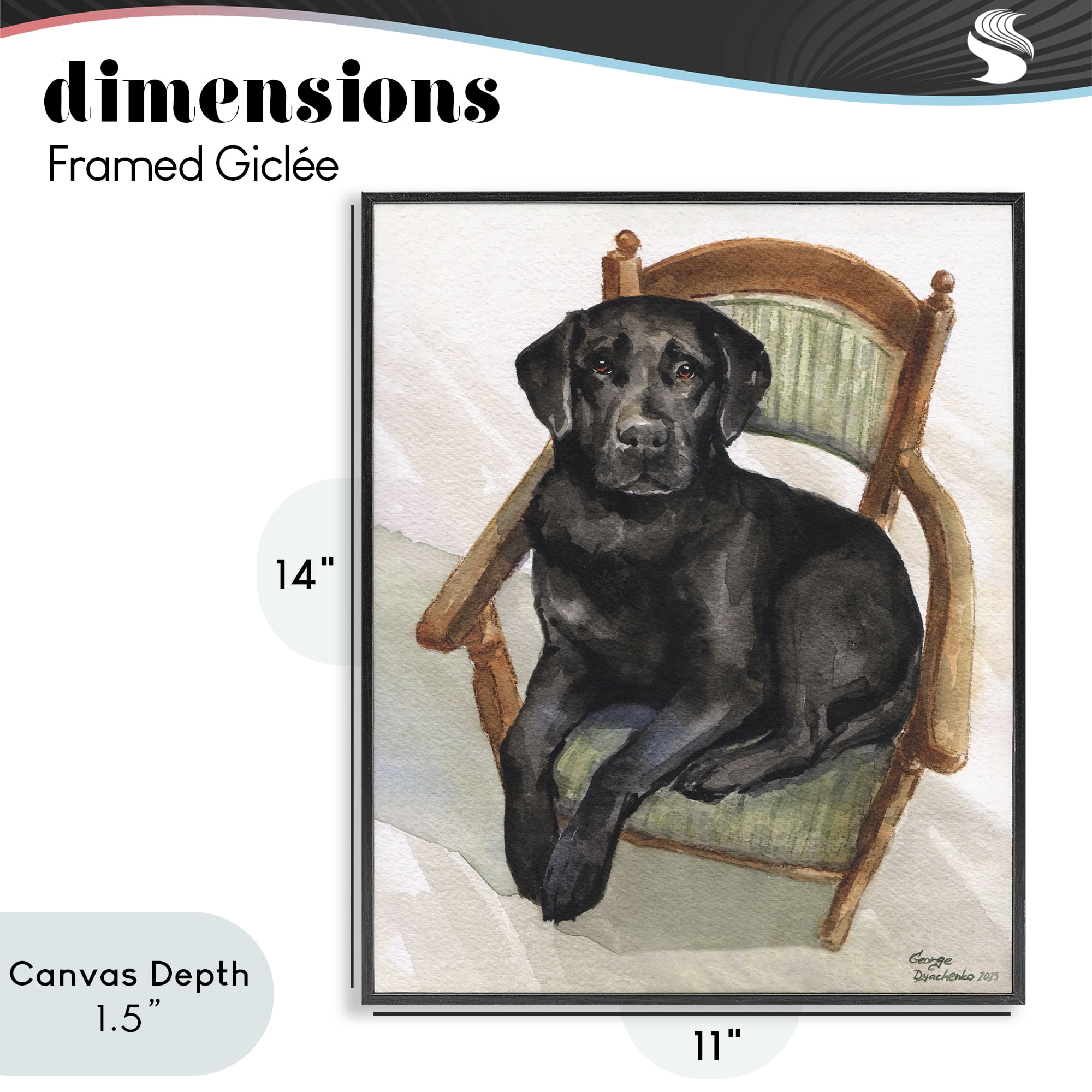 Stupell Industries Black Labrador On Chair Black Framed Giclee Art, design by George Dyachenko