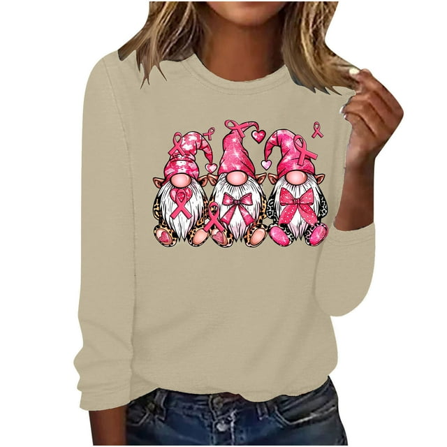 AOOCHASLIY T-Shirt à Motif Nœud pour Femmes, Sensibilisation au Cancer du Sein, Col Rond, Manches Courtes, Coupe Décontractée, Tenue Décontractée