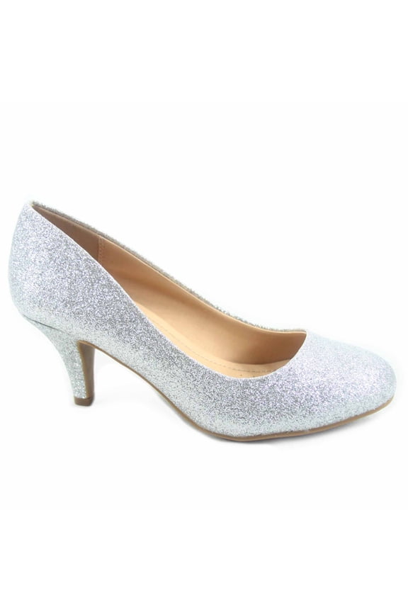 Carlos-s Women's Patent Glitter Round Toe Low Heel Pump Dress Shoes