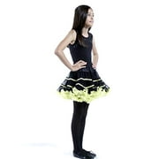 BellaSous Tulle Skirt with Contrast Ruffles & Satin Accent Binding for Halloween Costume, Vintage Style, Party wear and Festive Look Crinoline Black/Yellow