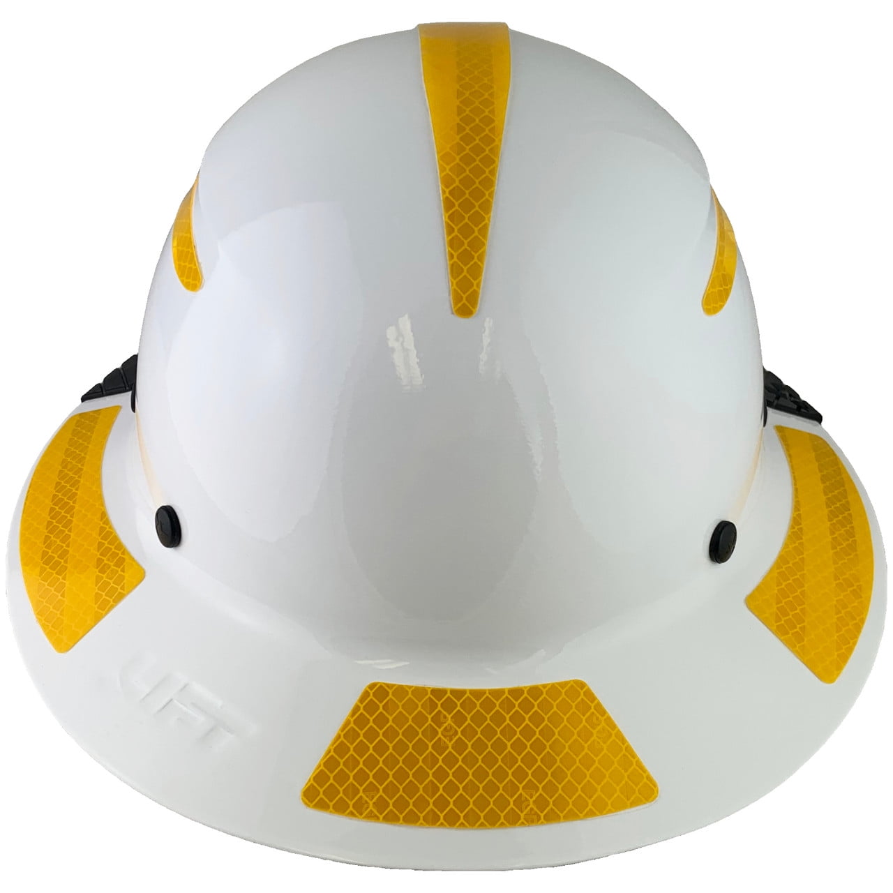 DAX Fiberglass Composite Hard Hat - Full Brim White with Reflective Yellow Decal Kit Applied