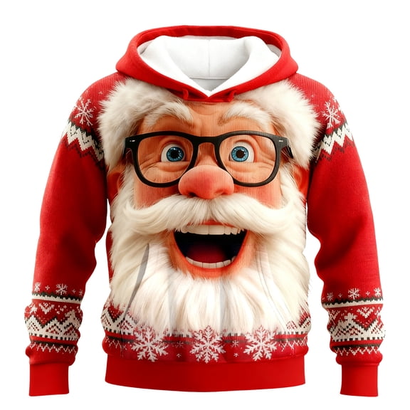 Long Sleeve Hoodies for Men's Drawstring With Pocket Christmas Santa Print Hooded Sweatshirt Festive Holiday Casual Winter Top Pullover for Women