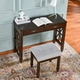 thumbnail image 4 of JESONVID Solid Wood Upholstered Vanity Bench, Fabric Tufted Foot Stool Small Vintage Ottoman with Padded Cushion Seat Carved Footrest Rustic Legs for Bedroom Living Room Dark Grey 318LG, 4 of 8