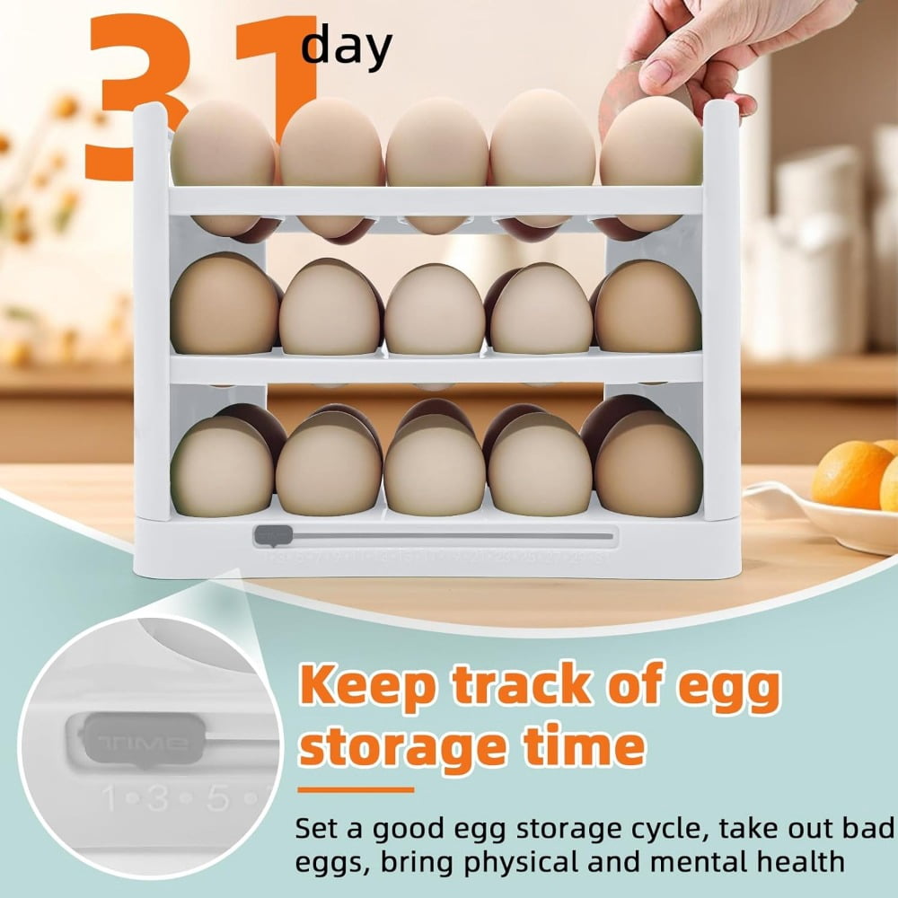 Egg Holder for Refrigerator, 30 Grid Egg Tray for Refrigerator 3 Layer Organizer Bins Reusable Egg Container for Refrigerator Side Door Plastic Egg Carton