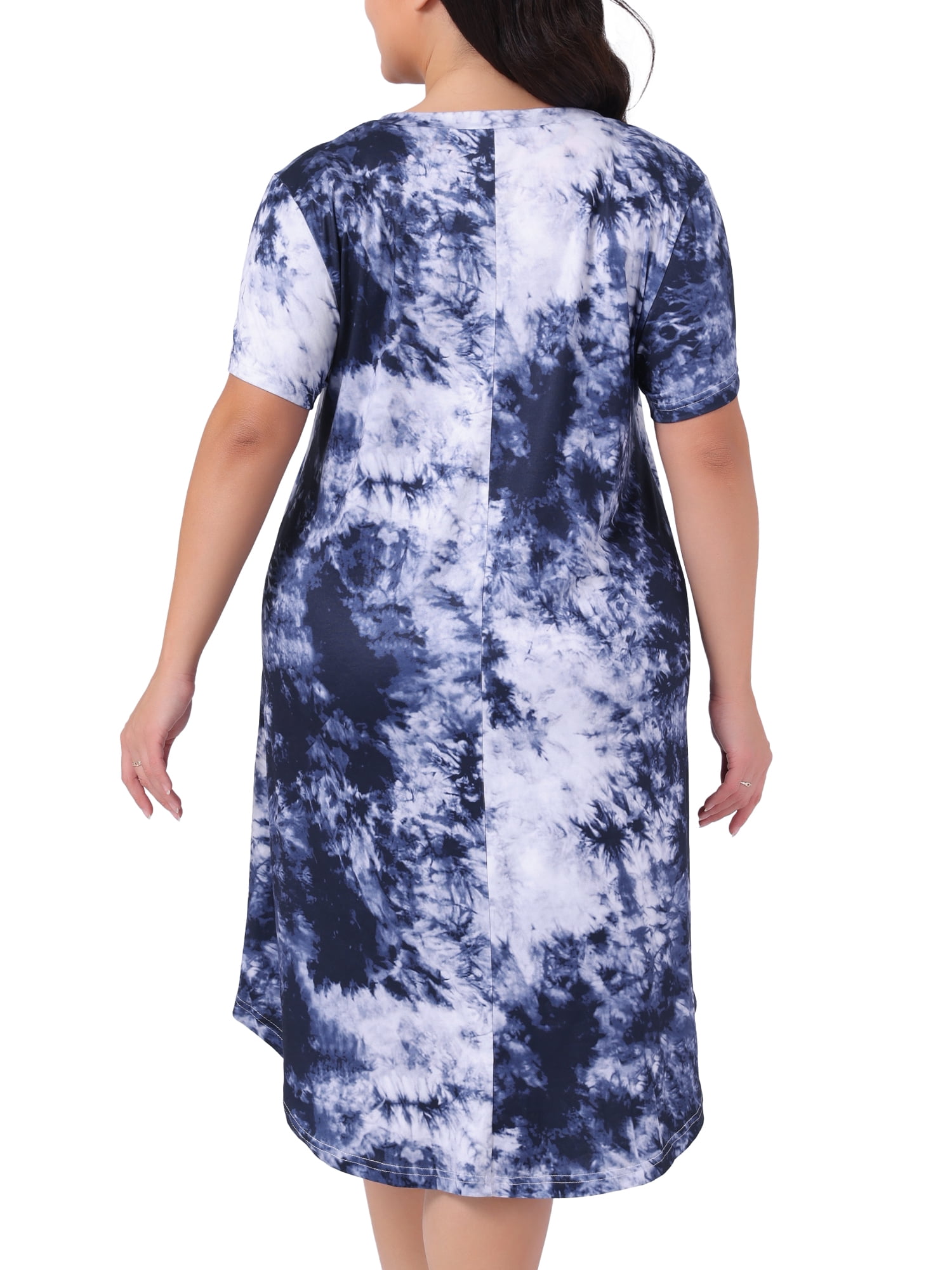 DARING DIVA Women's Plus V Neck Soft Tie Dye Short Sleeve Nightgown 3X Dark Blue