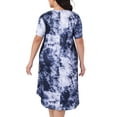 thumbnail image 4 of DARING DIVA Women's Plus Size V Neck Soft Tie Dye Short Sleeve Nightgown 1X Dark Blue, 4 of 5
