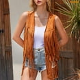 thumbnail image 4 of WHIPPY Women's Western Fringe Vest Cowgirl Hippie Sleeveless Vest Faux Suede Tassel Jacket, 4 of 7