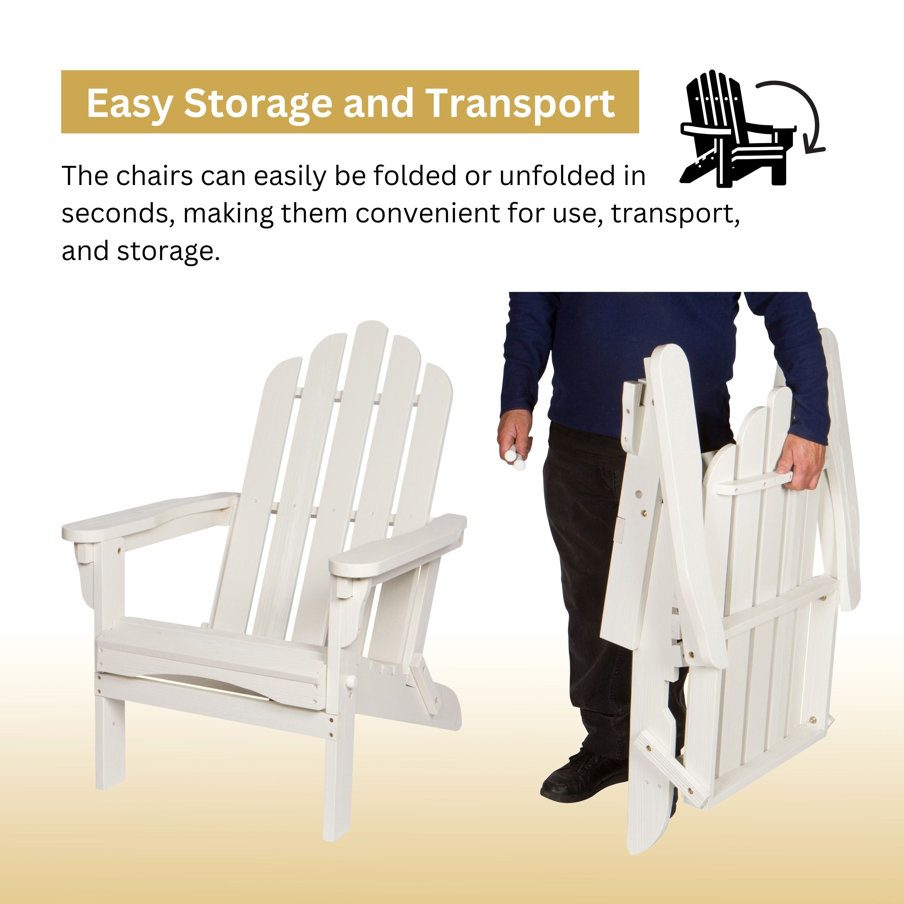 Shine Company Traditional Cedar Wood Folding Adirondack Chair in White