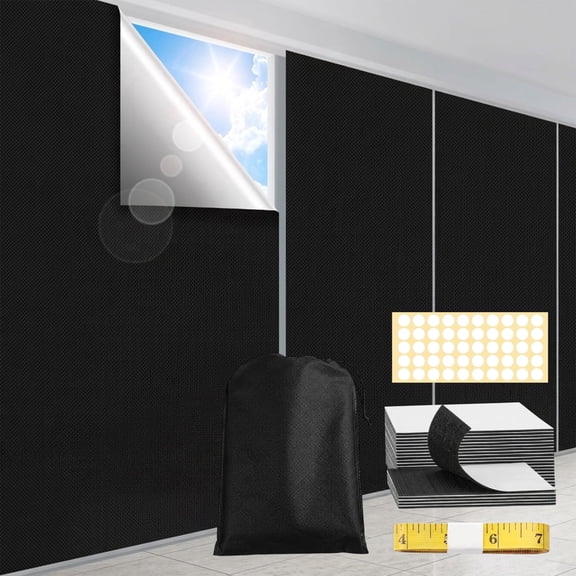 1 Pack No Drill Blackout Blinds for Windows, 138" x 59" Portable UV Block Shade, Easy Install Light Blocking Film for Nursery Dorm Travel, Black