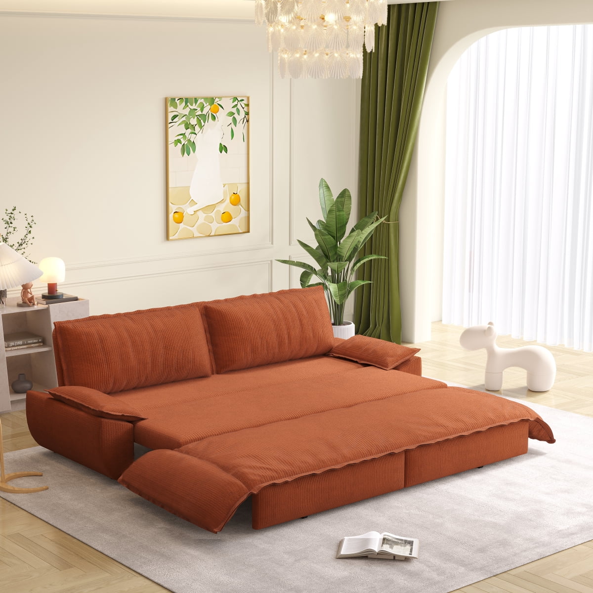 73.2" Queen Pull Out Sofa Bed, 3-in-1 Convertible Sleeper Sofa, Multi-Functional Velvet Loveseat Bed for Living Room, Bedroom, Apartment, Office