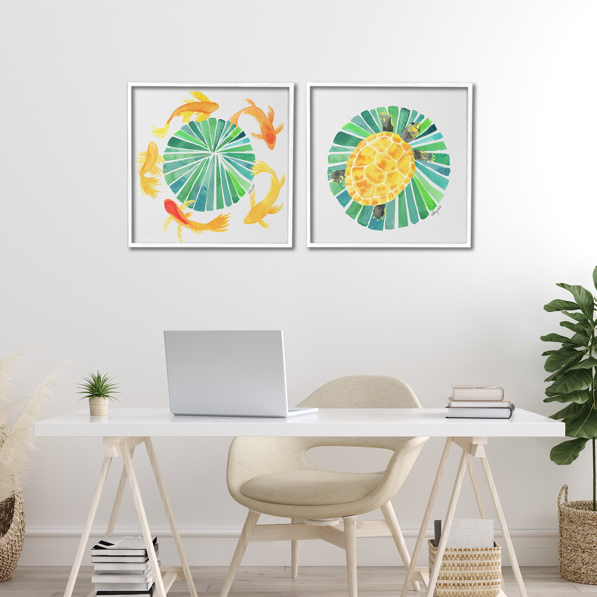 Stupell Industries Orbital Aquatic Creatures 2 Piece White Framed Giclee Art Set, design by Hillary Holt
