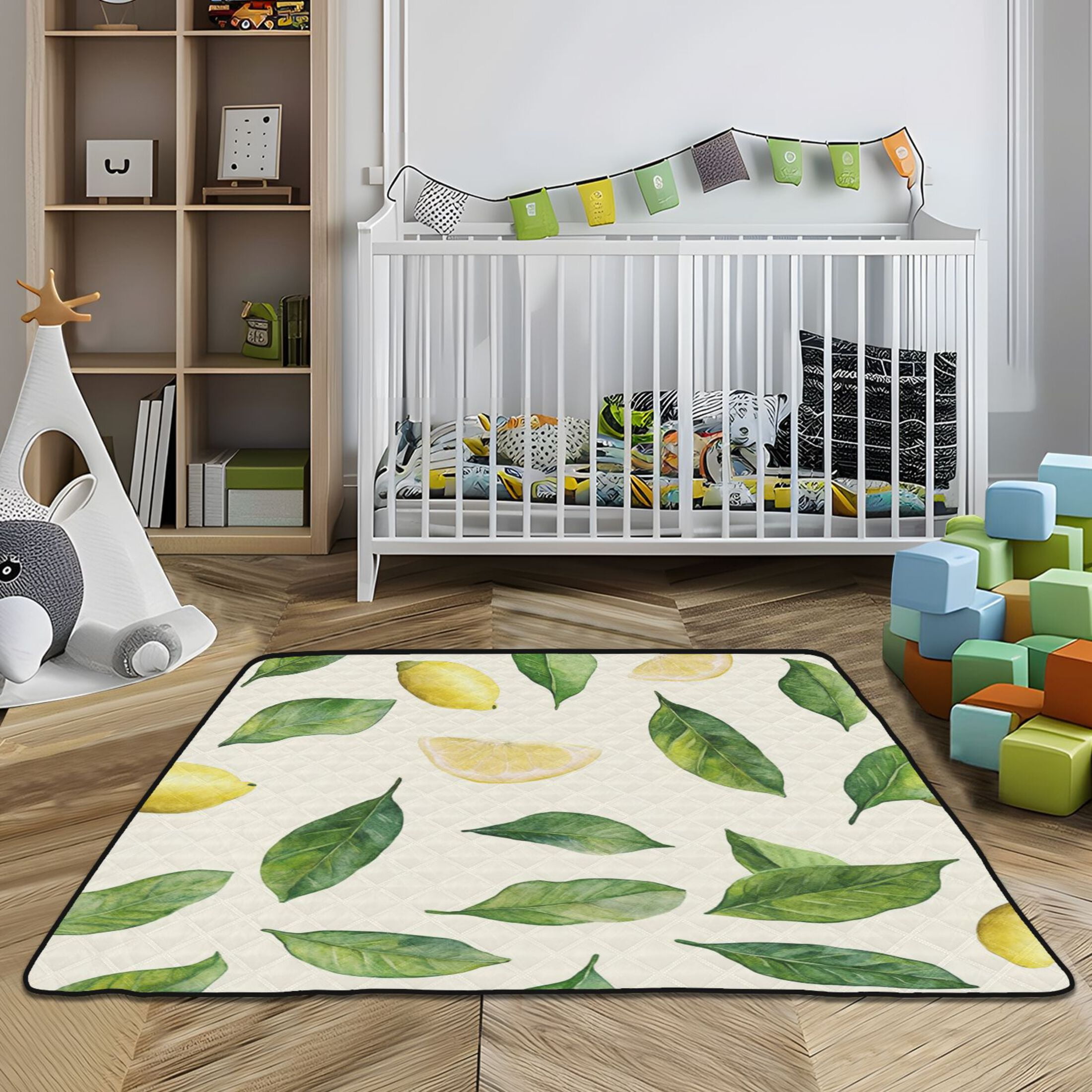 WOBOGO Lemon Leaf Baby Playmats Extra Large Waterproof Rollable Activity Pads for Toddlers 50×50inch