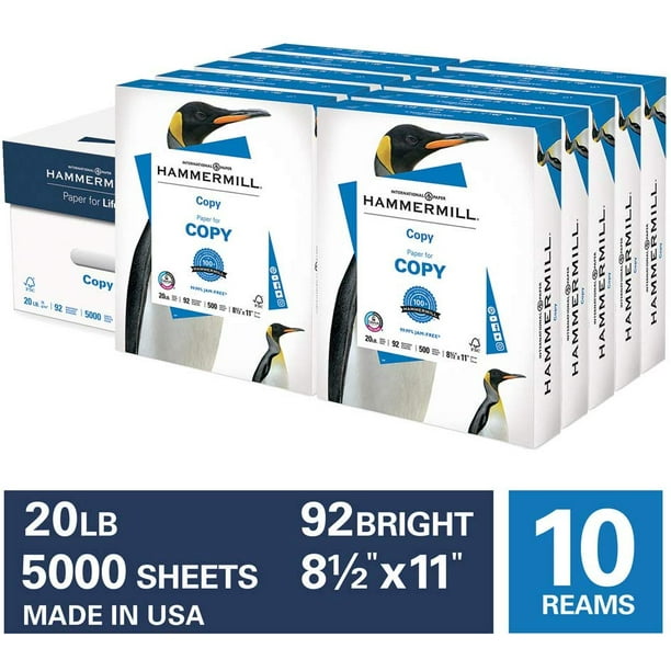 Hammermill Printer Paper, 20lb Copy Paper 8.5x11, 10 Ream, 5,000 Sheets