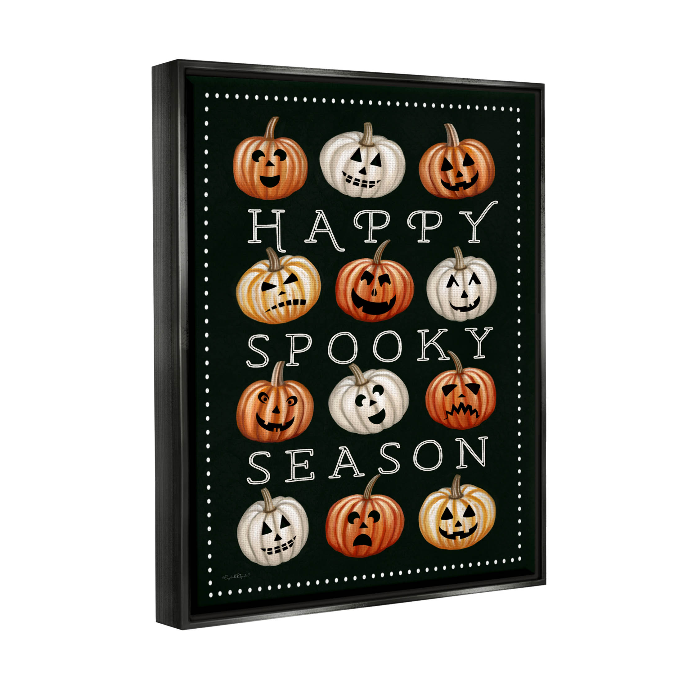 Stupell Industries Happy Spooky Season Pumpkins Graphic Art Jet Black Floating Framed Canvas Print Wall Art, Design by Elizabeth Tyndall
