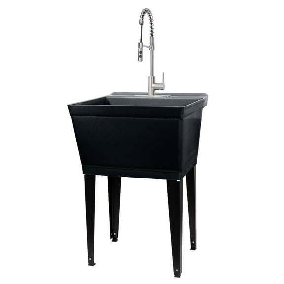 Tehila Black Freestanding Floor Mount Utility Sink with Stainless Pull-Down Faucet for Laundry Room