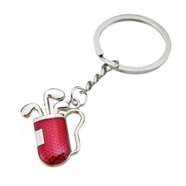 KLKCMS Golf Tube Keychain Decorative Keyfob 2D Simulation Golf Club Key Rings Sports Pendant for Backpack Bag Men Anniversaries Gift Argent Red