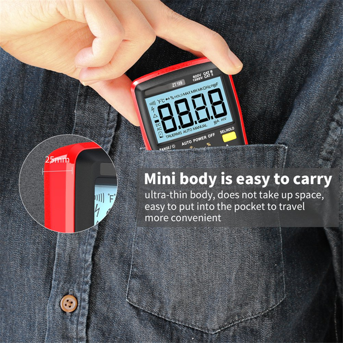 AN8009 Backlight LCD Multimeter Tester Voltmeter Meter Portable Multifunctional Intelligent Detector Red,1 * tester with accessories