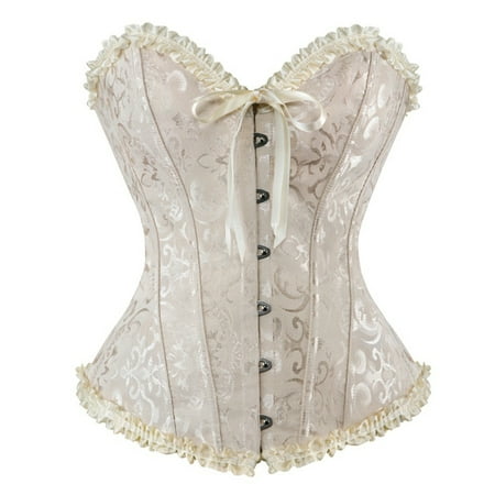 

Pudcoco Women s Lace Up Flowers Print Sexy Boned Bustier Corset Trim Slim Overbust Waist Wrapped Tops Lingerie Cincher