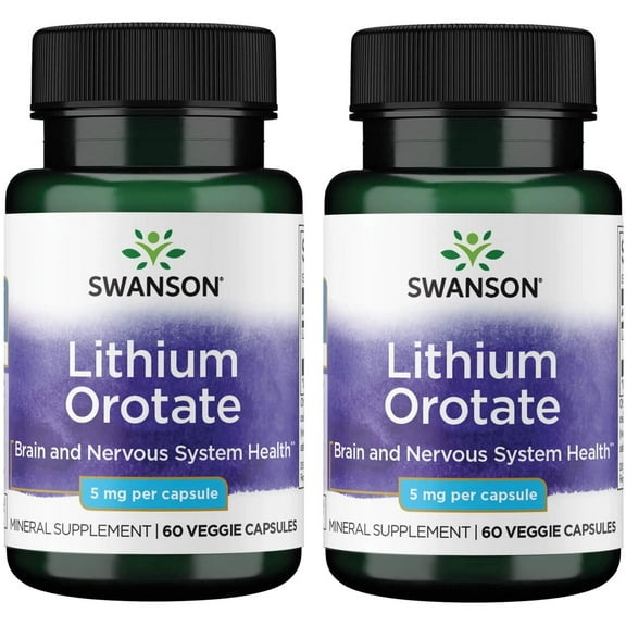Swanson Lithium Orotate Antioxidant Mood Emotional Wellness Behavior Memory Support Supplement 5 mg 60 Veggie Capsules (Elemental Lithium) (2 Pack)