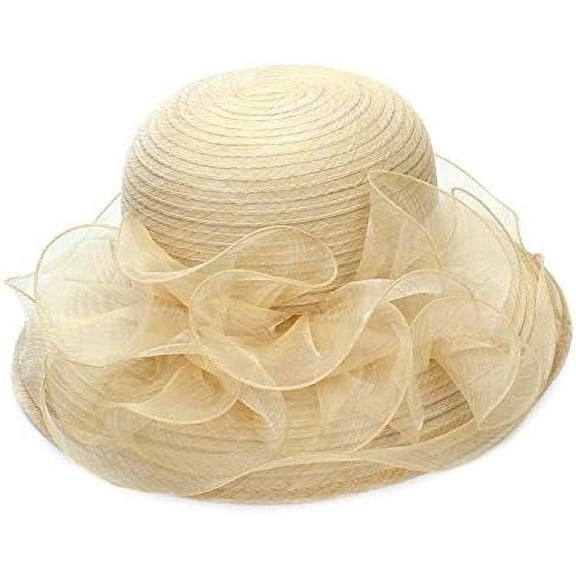 Kukuzhu Women Organza Derby Sun Hat,Kentucky Fascinator Cocktail Tea Party Hat Flower Church Wedding Bridal Straw Caps