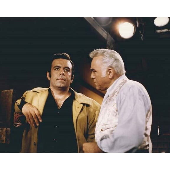 Bonanza TV series on set Pernell Roberts & Lorne Green film scene 16x20 poster