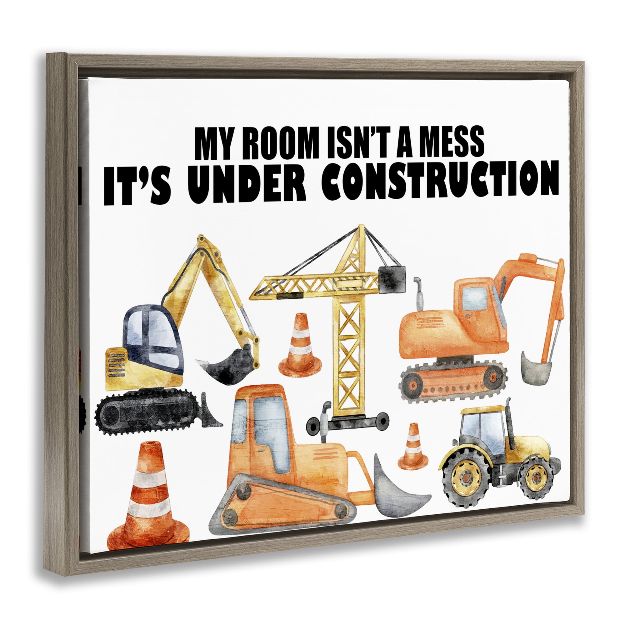 Not A Mess Under Construction Brown Framed Floater Canvas Wall Art, design by Kim Allen